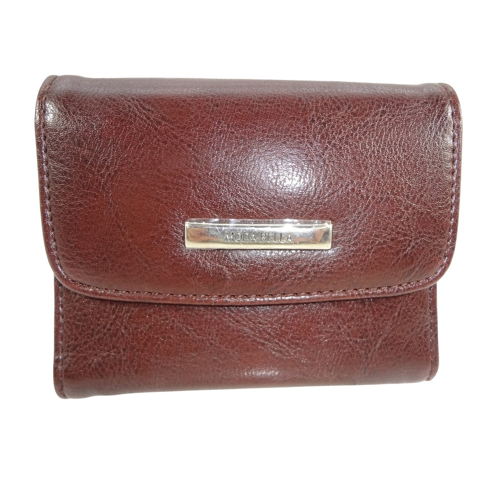 NWT Moda Bella Dark Brown Tri Fold Wallet Snap Closure Coin Pocket Card Slot‎